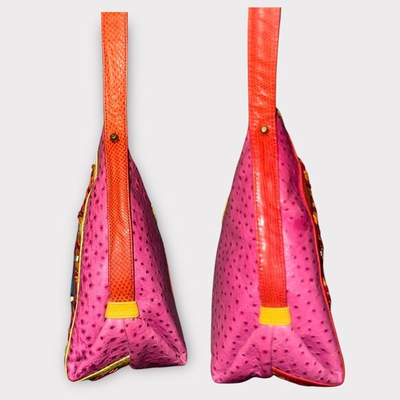 VTG Sharif Purse Multicolor Exotic Mixed Leather Crossbody Bag 80s USA Adjustabl - Picture 5 of 9